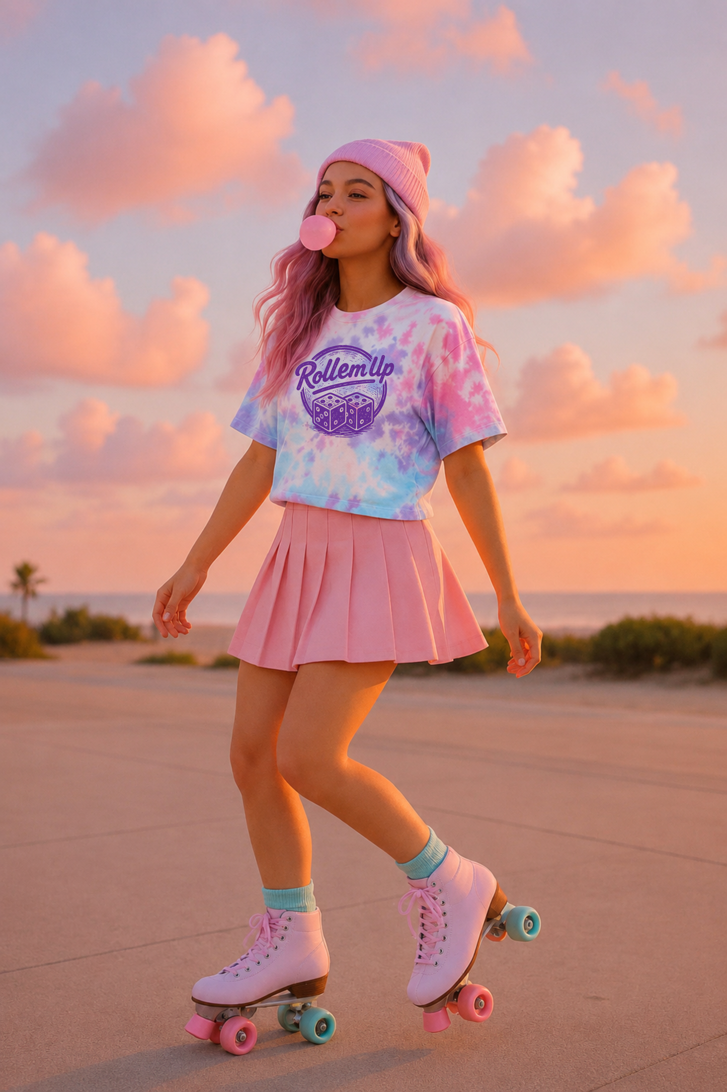Roll ’Em Up Cotton Candy Nights Crop Tee